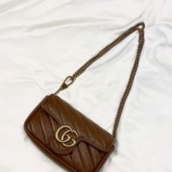 Gold Label Logo Distressed Chain Quilted Leather Crossbody Shoulder Bag Women's Brown