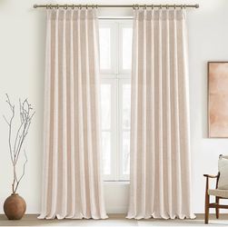 Thick Natural Linen Pinch Pleated Curtains, 40"x 86"