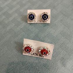 Evil Eye Earrings Red And Blue Sterling Silver 925