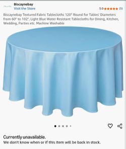4 count - 120" Round Light Blue Textured Tablecloth + Water Resistant