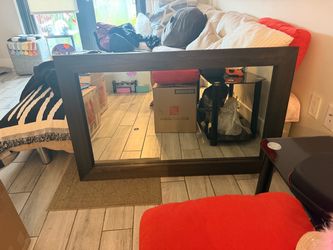Large Wall Mirror with Dark Wood Frame