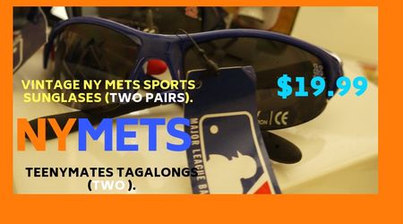 Vintage 2 Pairs of Sport Glasses N,Y Mets + Two Tennymates “C” figurinrs