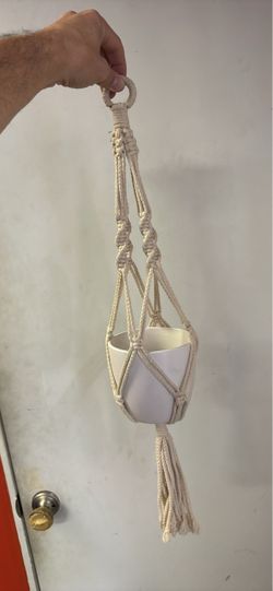 Macrame Plant Hanger with White Pot