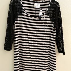 Belldini Black White Tripes 3/4 Sleeve Top