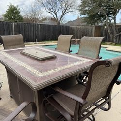 Bar Height Tile Top Fire Pit Outdoor Table w/Chairs