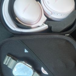 Watch Ultra 2 (GPS + Cellular) 49MM and Bose pink QuietComfort Headphone