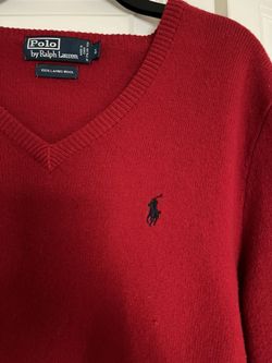 It’s Very Good Man’s Sweater Made By Ralph Lauren. The Color Is Red. The Size Is Large And It’s 100% LAMBS WooL