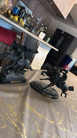 Vintage Frederic Remington Bronze-Style Sculpture Set (2 Pieces)