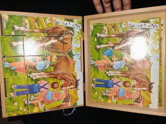 Wooden Picture Block Puzzle in Hinged Box