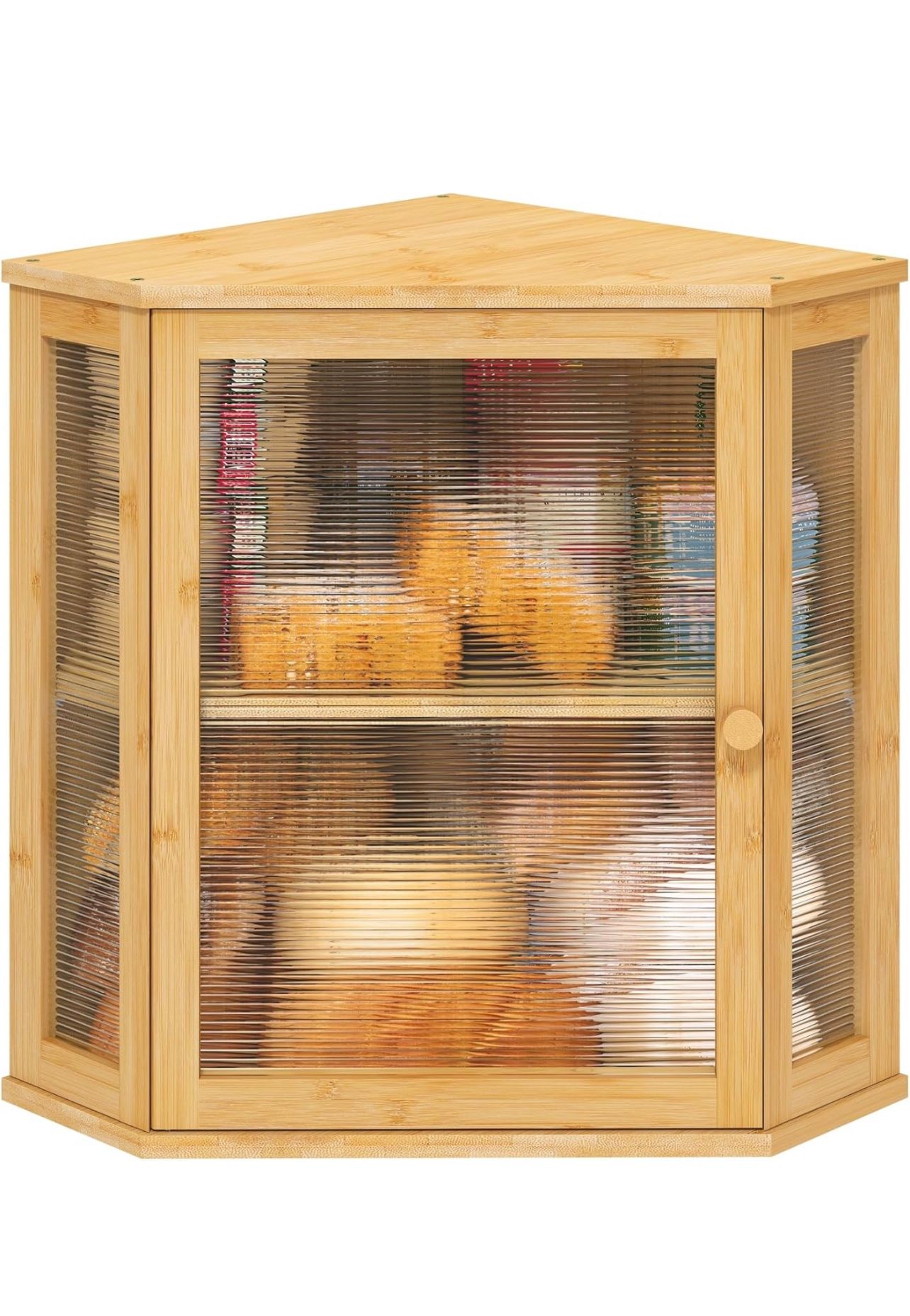 Corner Bread Box for Kitchen Counter, Bamboo Wood Large Capacity Bread Storage