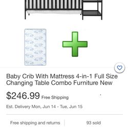 Baby Crib With Changing Table (Price Dropped)