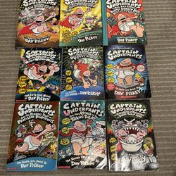 9 Captain Underpants Books, 3 are Hardback