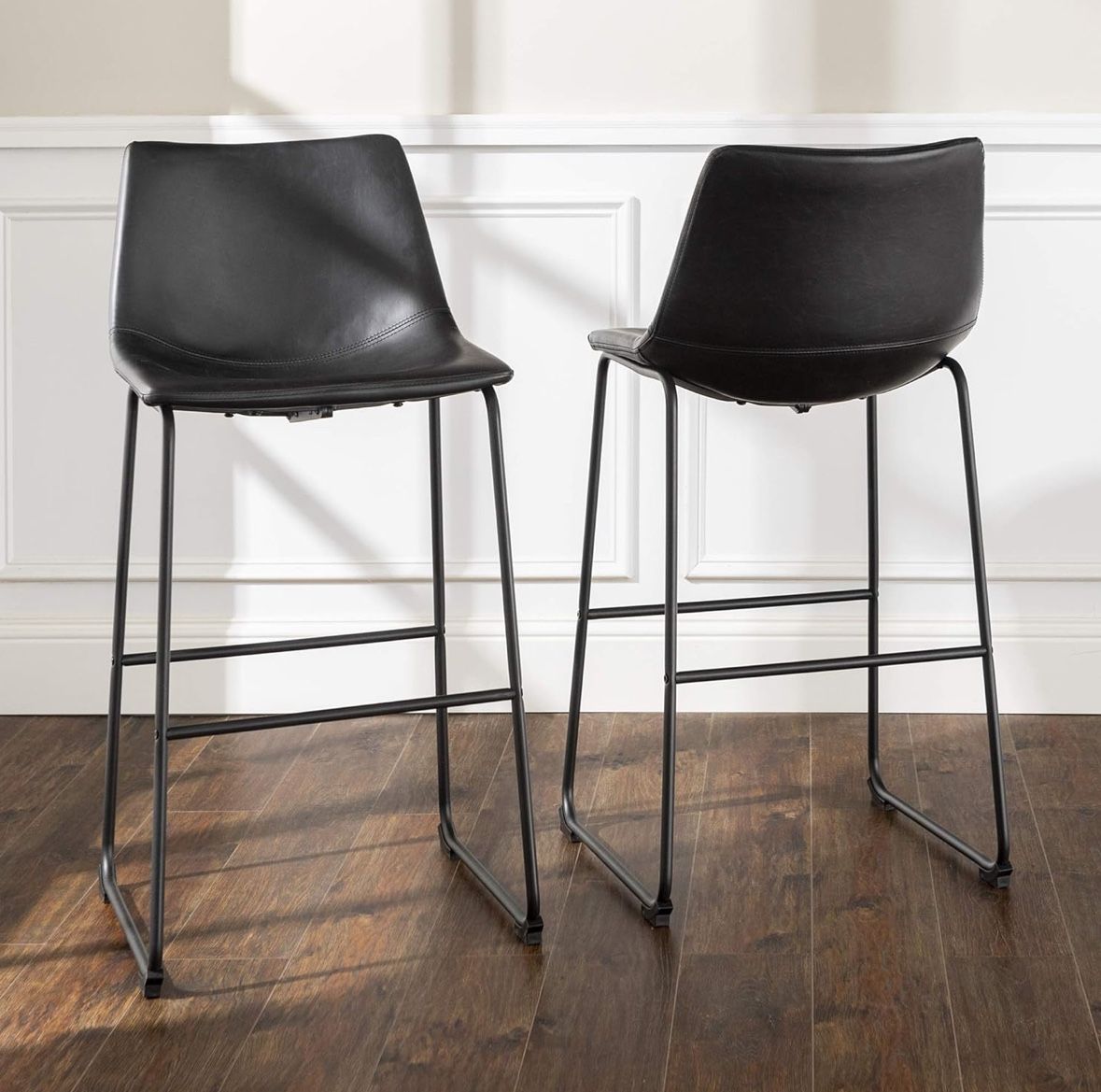 Black Pleather Bar Stools (Two Stools)