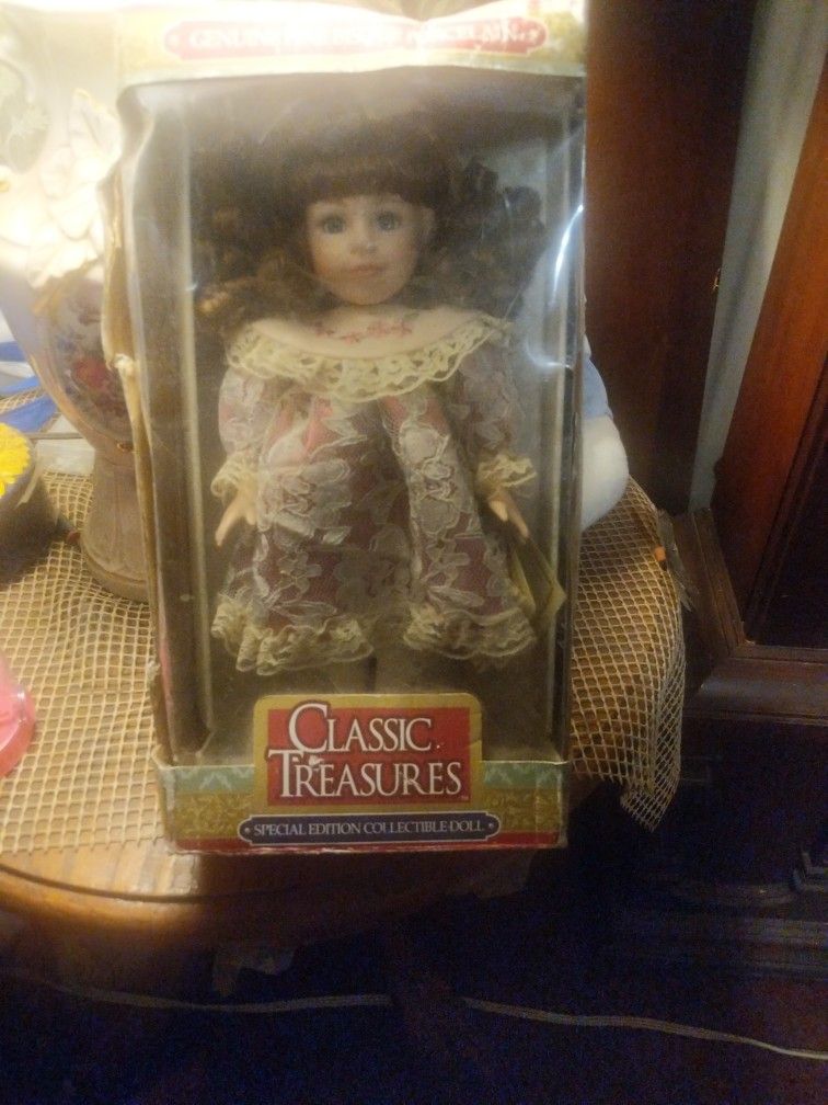 Vintage Doll Still In Box, Porcelain 