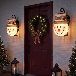 Christmas Porch Light Covers EVA Xmas Decor Garage & Porch, 2PC Snowman Porch Light Covers, Outdoor Christmas Decorations for Front Porch, Garage & Pa