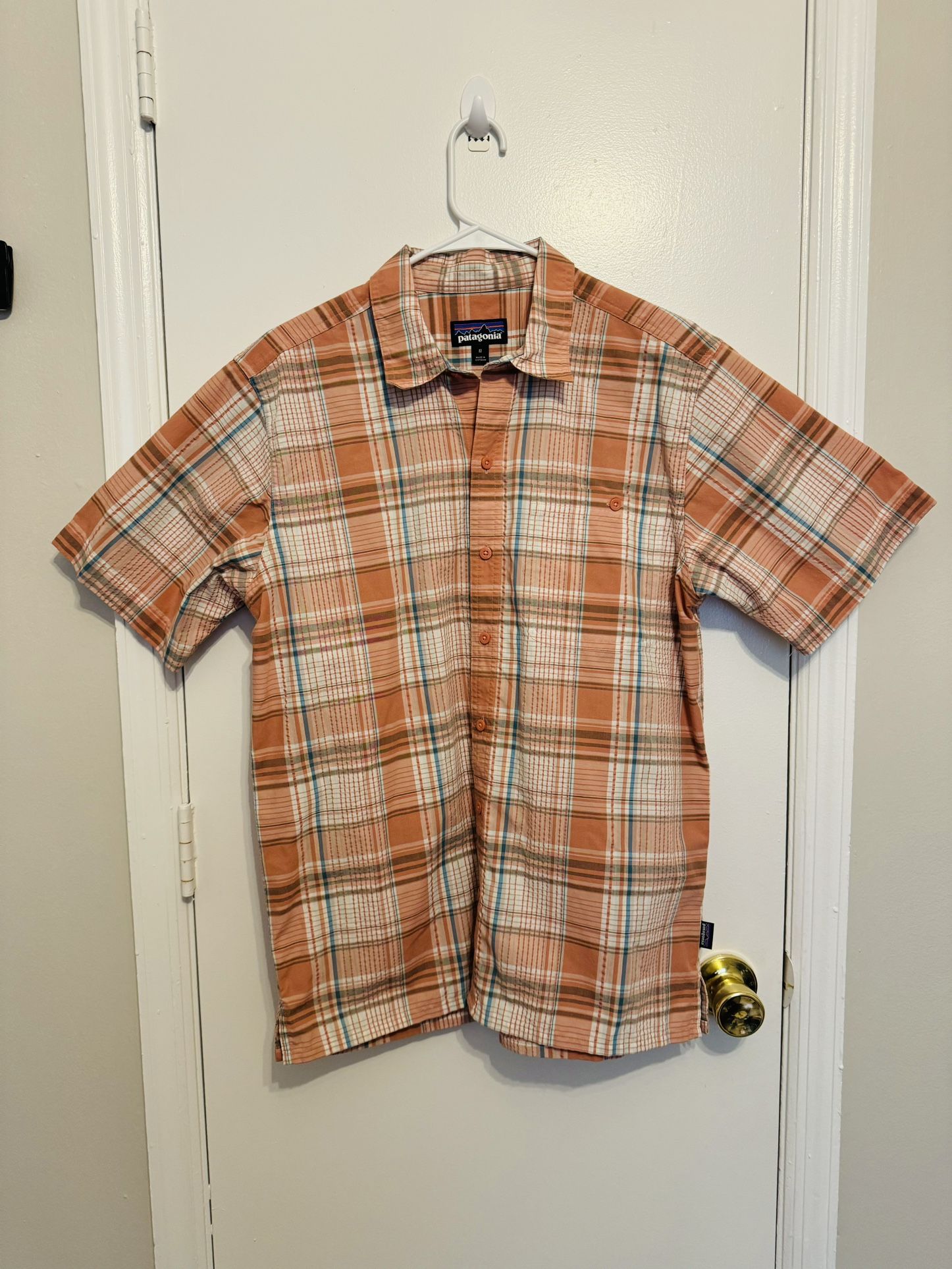 Patagonia Shirt Adult Medium Orange Plaid Short Sleeve M