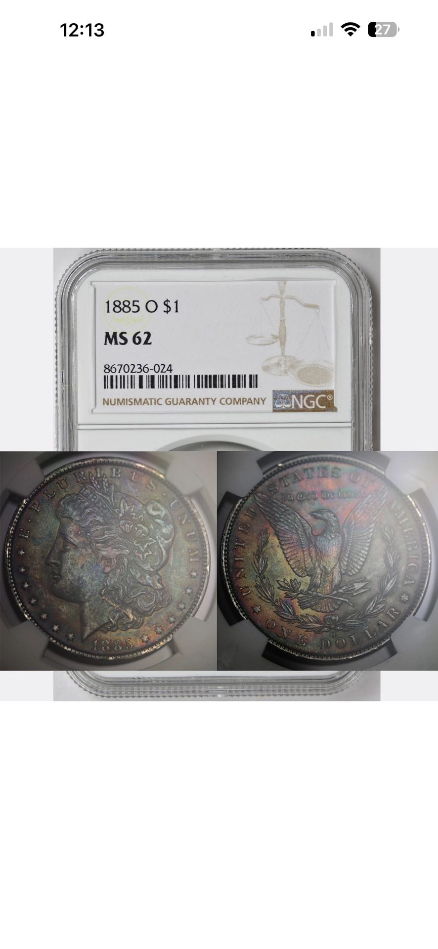 1885 O Morgan Silver Dollar MS62