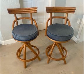 Vintage Bent Rattan/Bamboo Bar Stools - Pair
