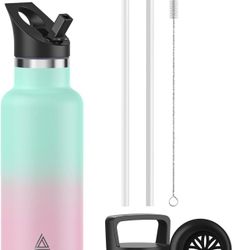 Stainless Steel Double Wall Water Bottles, Vacuum Insulated Bottle With Straw Lid, Insulated Water Bottle Keeps Water Cold for 24 Hours, Hot for 12 Ho