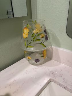 Floral Painted Crackle Glass Vase