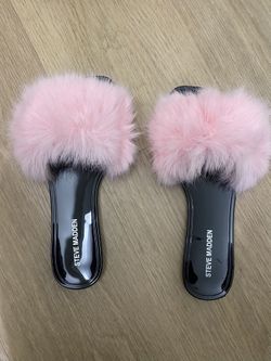 Steve Madden Fritzie Faux Fur Slide Sandals Pink Women's 6 Brand New in Box 