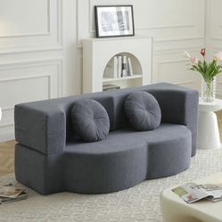 2-in-1 Folding Sofa Bed with Pillow, Twin Sleeper Sofa, Floor & Futon Loveseat