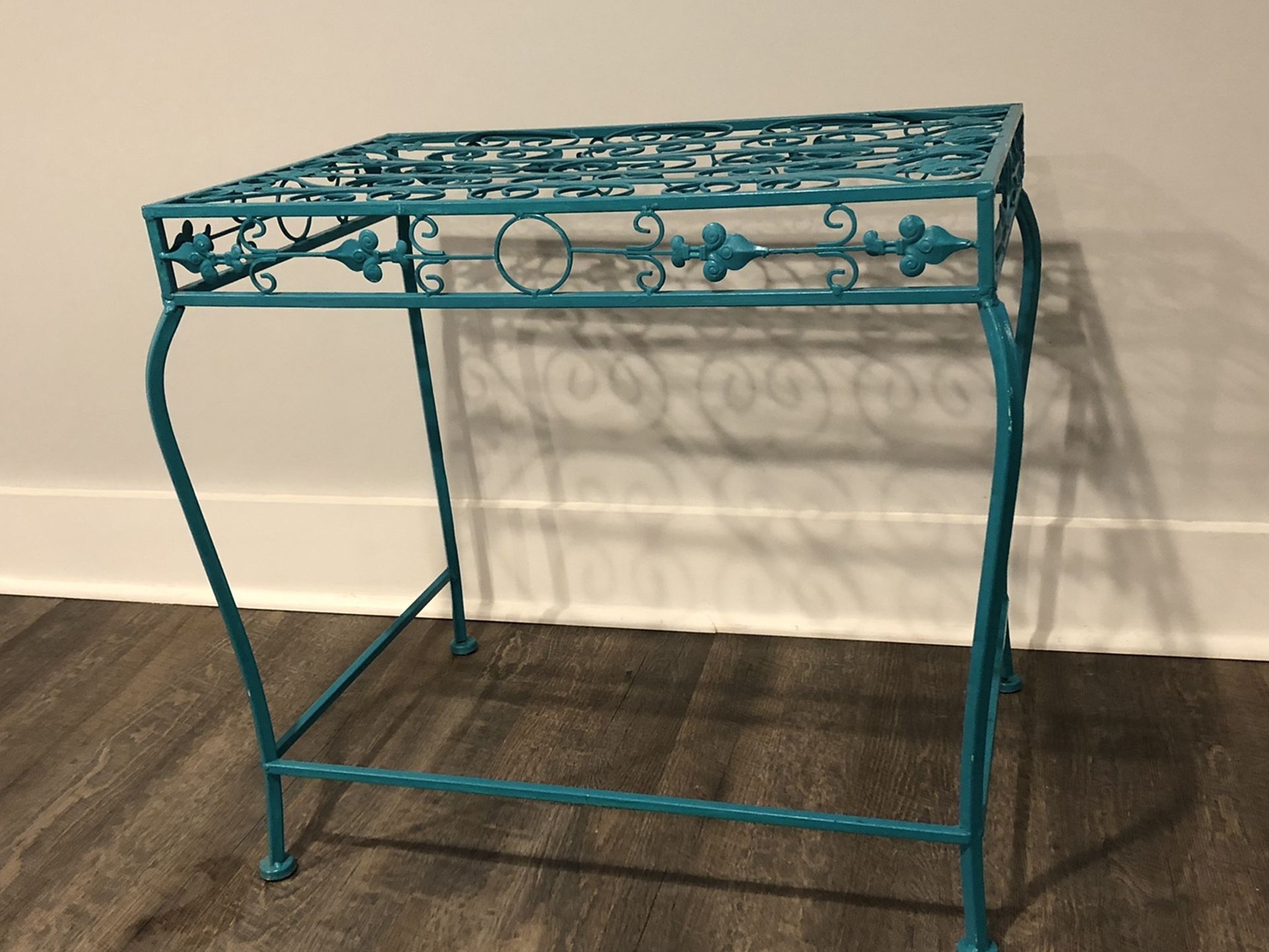 Turquoise Painted Iron Plant Or End Table