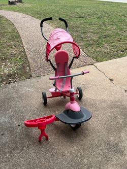 Radio Flyer Toddler Tricycle, Bike, and Stroller with Adjustable Seat, for Ages 9 Months to 5 Years, Pink - Tricycle Compact and Lightweight Stroller