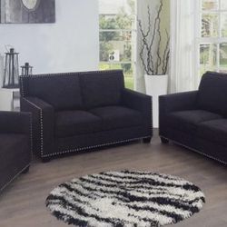 Charcoal Linen Three Piece Couch Set 