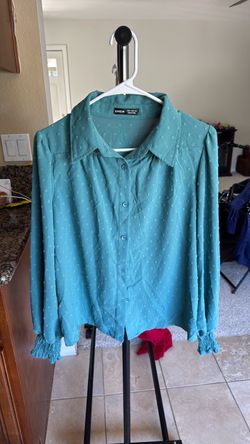 SHEIN Teal Button-Down Blouse