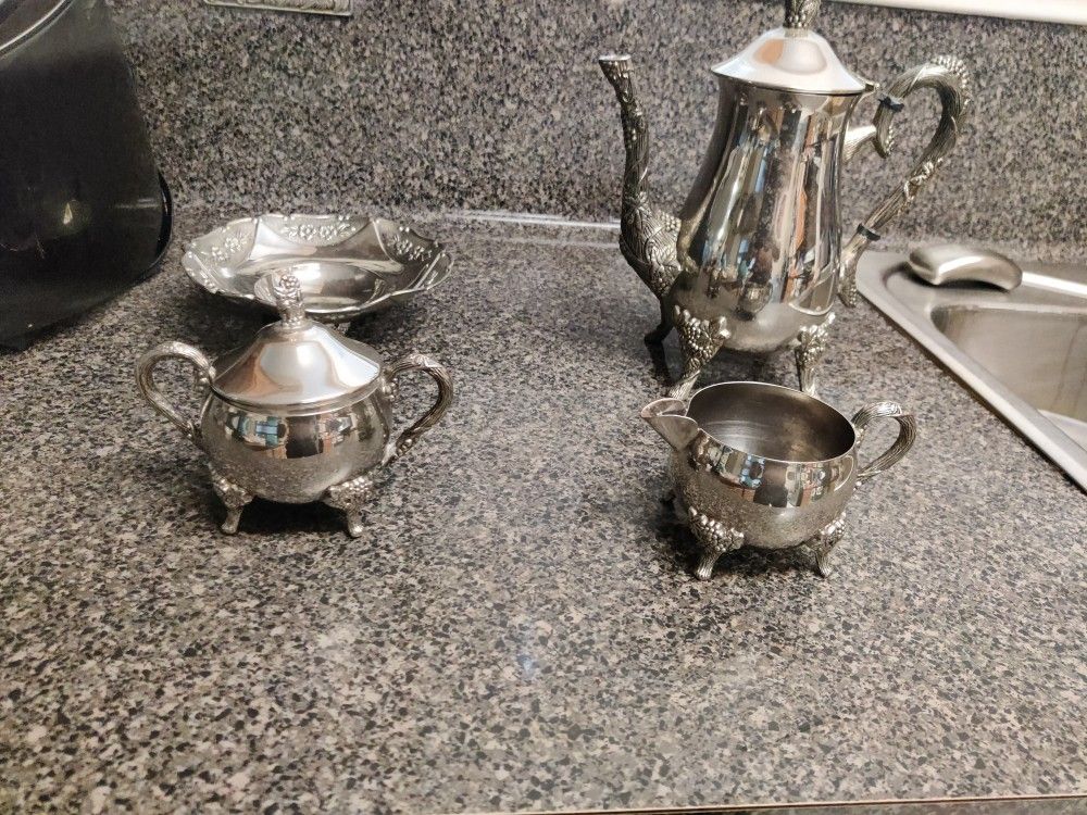 Vintage Silver plate Teapot Cream and Sugar Set