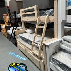 Twin Full Whitewash Bunk Bed Litera Cama Con Colchones Nuevos