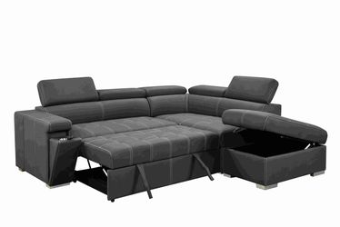 99.5 Modern 2 in 1 Convertible Sofa Bed with Pull-Out Bed and Chaise Lounge with Adjustable Headrest, L Shaped Couches for Living Room Apartment w/Sto