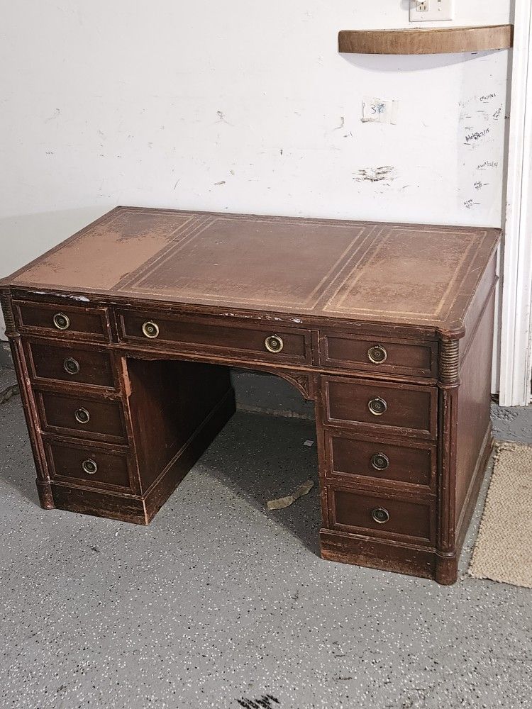 Antique desk leather top