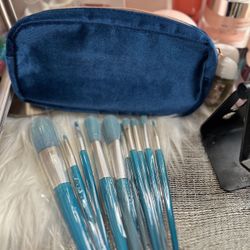 Teal Color Makeup Brushes / Set Of 10 Regular Brushes / Brand New/ Bag Included/ 