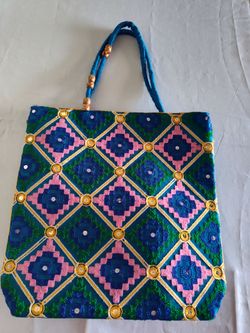 Embroidered sequins shopping tote