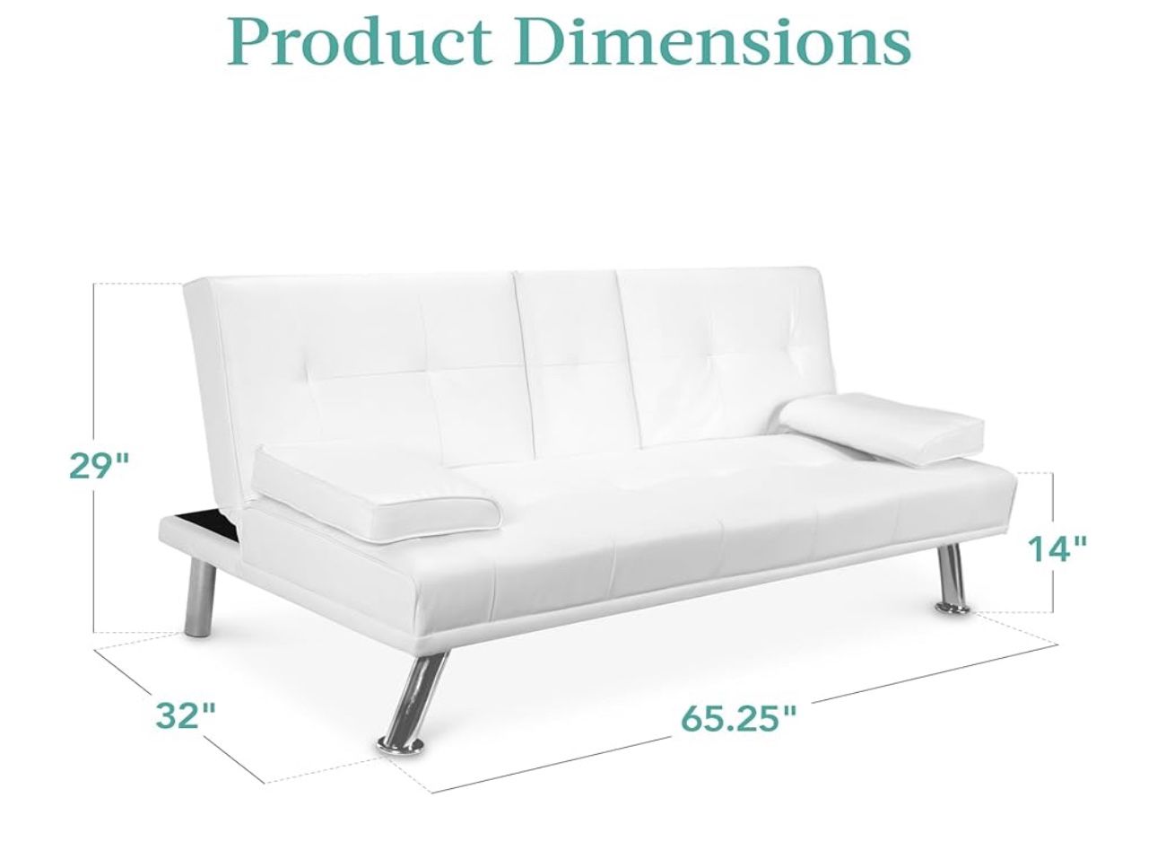 Best Choice Products White Faux Leather Upholstered Modern Convertible Futon, Adjustable Folding Sofa Bed, Guest Bed w/Removable Armrests