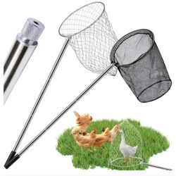 2 Packs Chicken Catching Net Extra Thick 5.25 FT Poultry Fishing Net Extendable Landing Animal Catcher for Bird, Chicken, Goose, Ducks, Fish, Cat(2 Ne