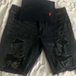 Distressed Cut Off Shorts Size 33, Mens Black Polo Tshirt Size Slim Fit Large 