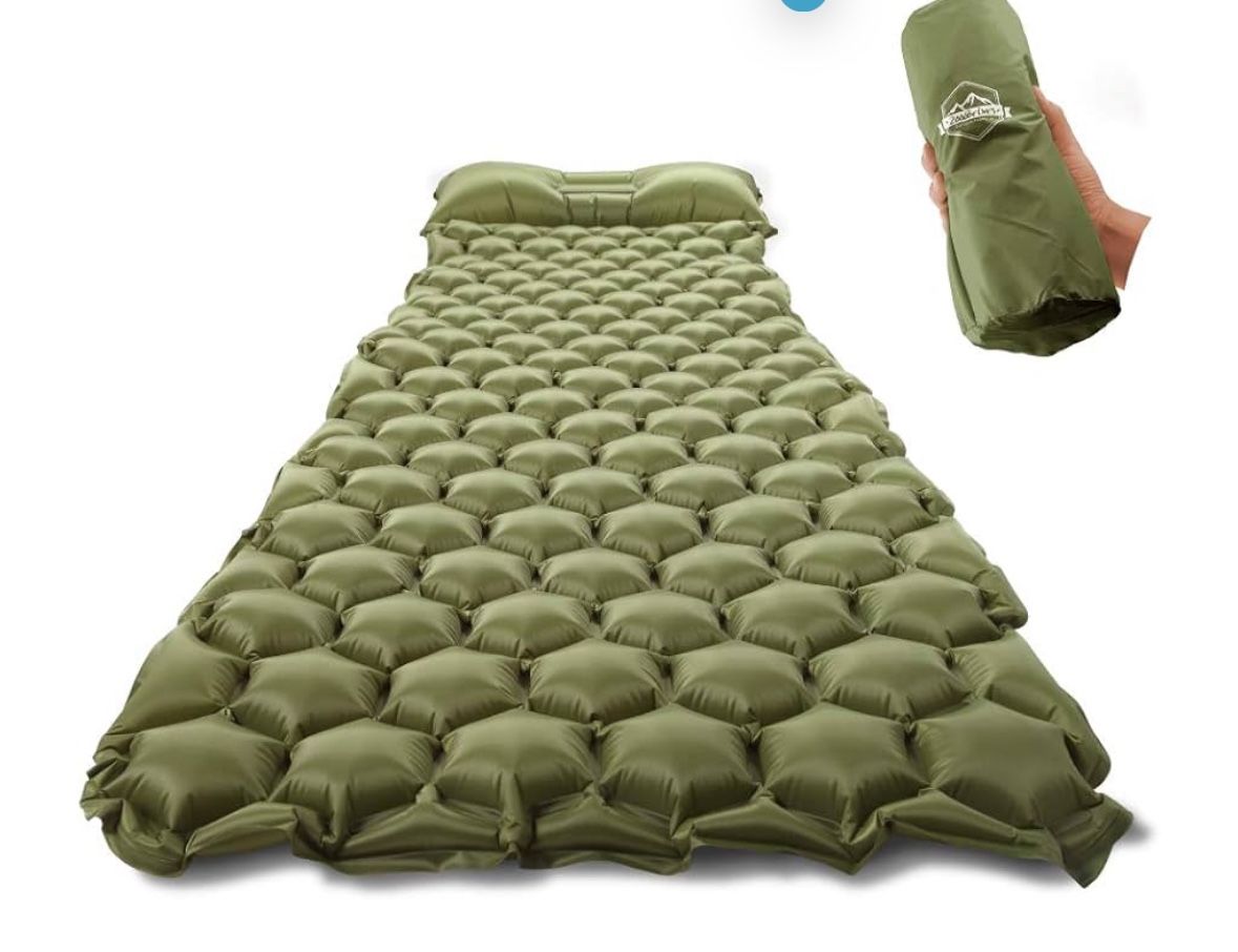 (New)Ultralight Sleeping Pad with Built-in Pillow, Inflatable Camping Mattress for Backpacking, Traveling and Hiking, Compact and Portable Camp