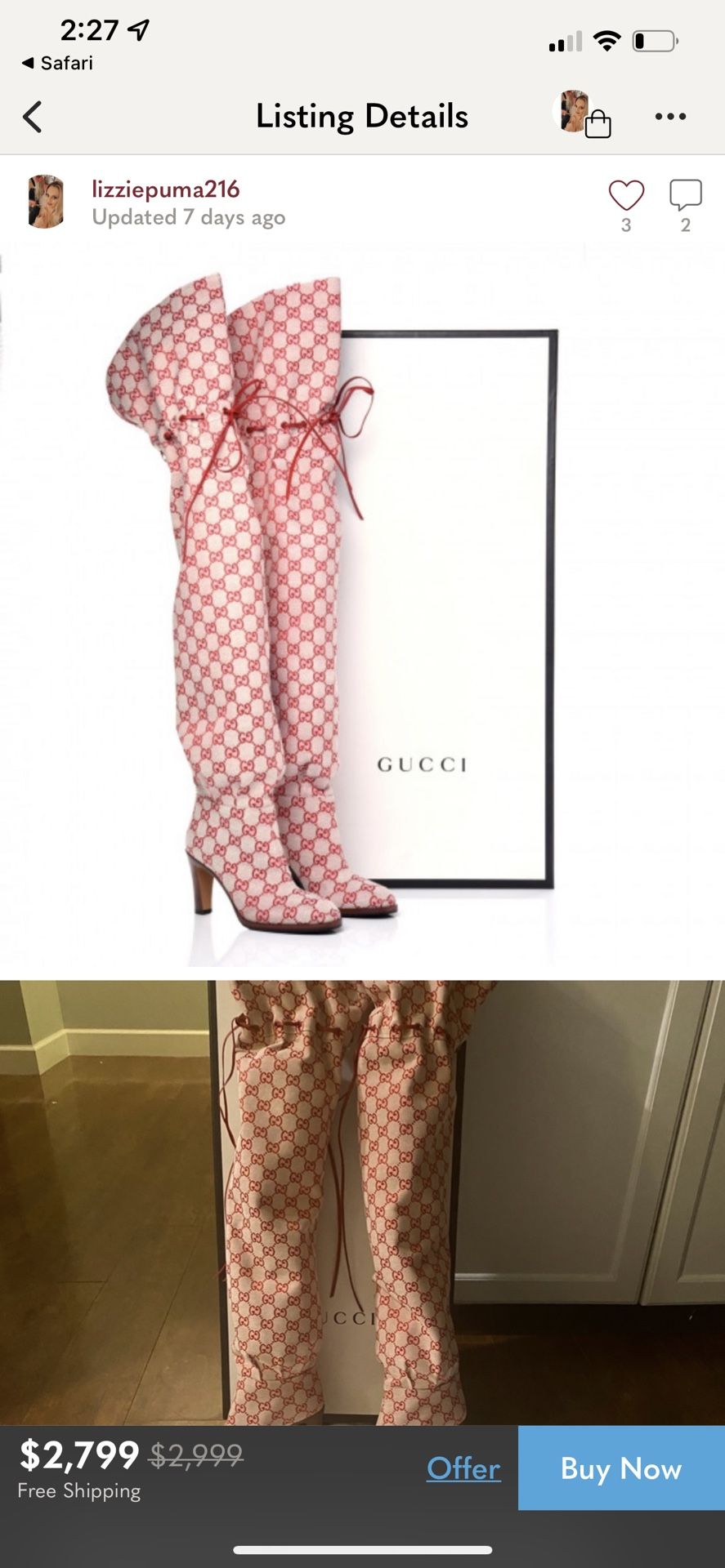 Women’s Gucci Original RED GG canvas over-the-knee boot NIB NEW IN BOX sz
