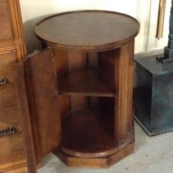 Brown Baker Drum Side Table With Storage Cabinet For Sale 🗄️