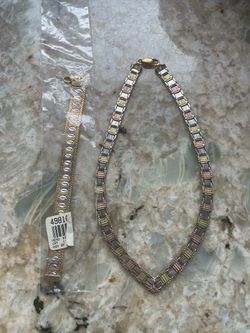 Silver ,copper & gold necklace with matching bracelet