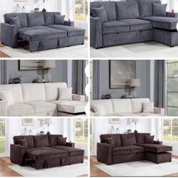 $369.     2-PCConvertible Sectional  Sleeper Sofa W/ Cupholder Sofa Storage & USB Ports  89”x 59”X36”H