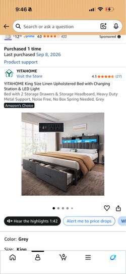 YITAHOME King Size Linen Upholstered Bed Frame