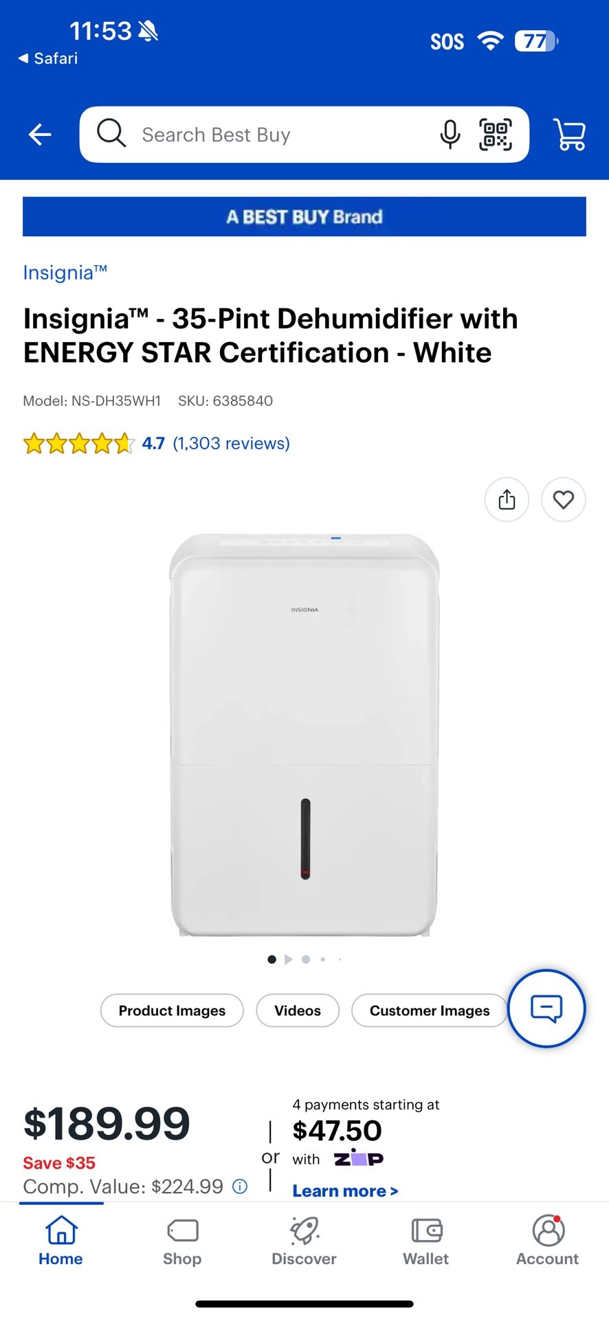 Insigniaâ„¢ - 35-Pint Dehumidifier with ENERGY STAR Certification - White