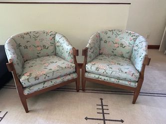 Pair of Vintage Floral Upholstered Accent Chairs – $650 obo