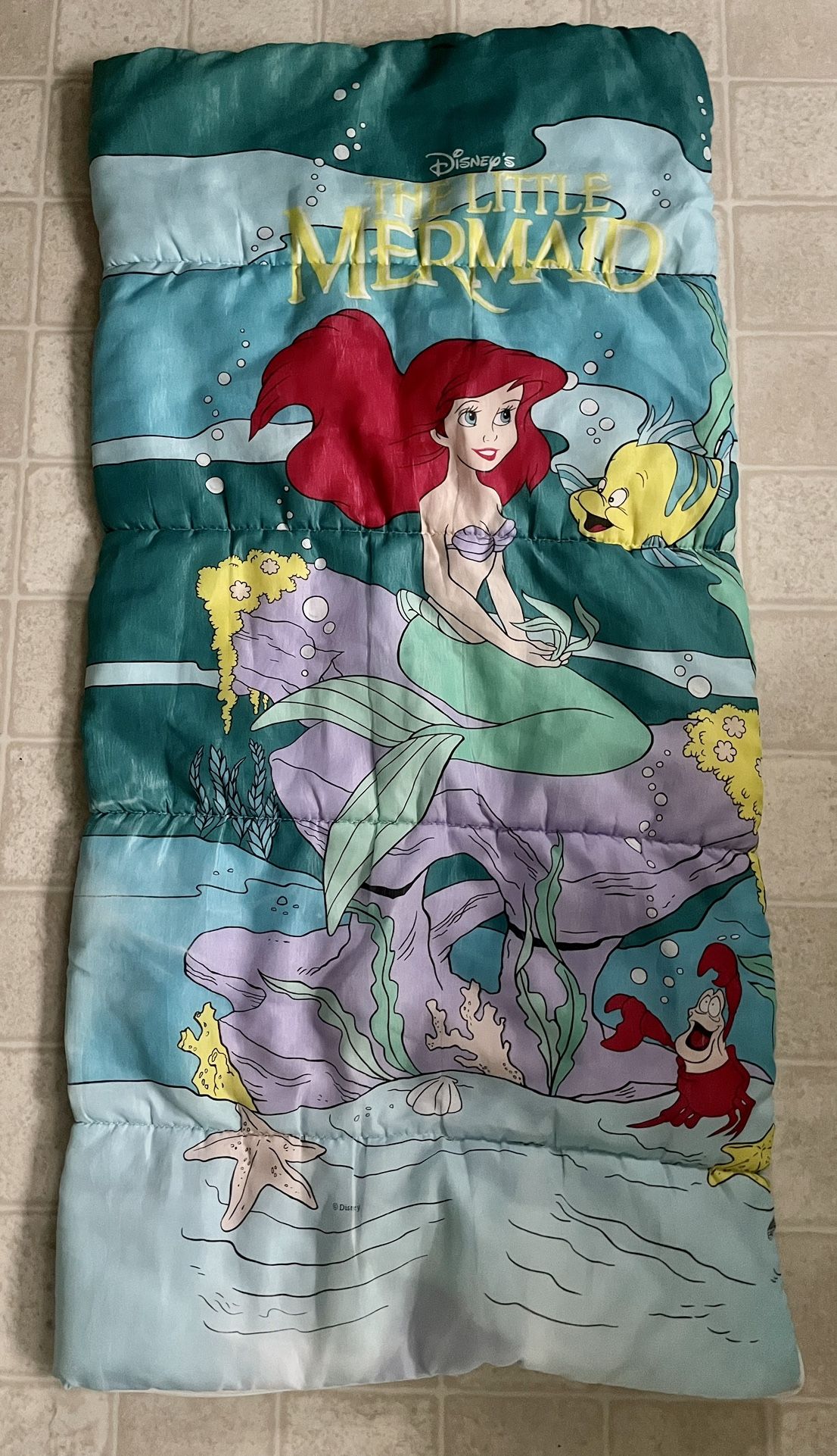 Vintage Disney's Little Mermaid Sleeping Bag Disney 90s Ariel Flounder