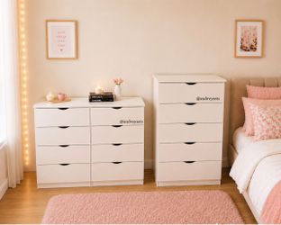 White 8 drawer dresser and 5 drawer chest