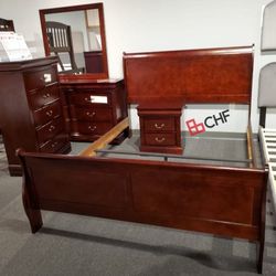 4 Pc Queen or king bedroom set (includes bed frame , dresser with mirror and one nightstand )